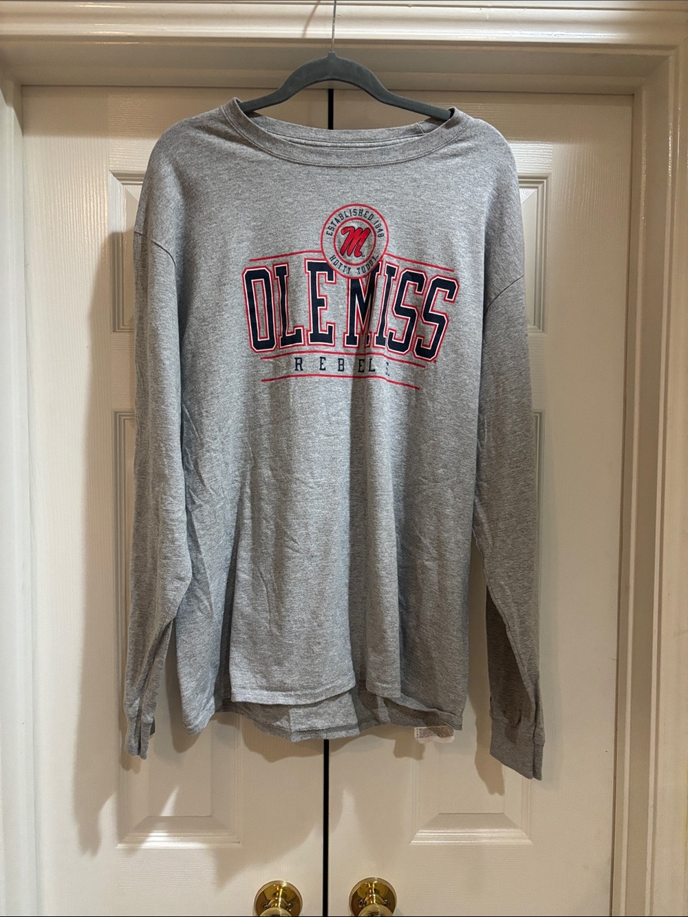 Russell Athletic Grey Ole Miss Crewneck Sweatshirt with Red & Navy Logo